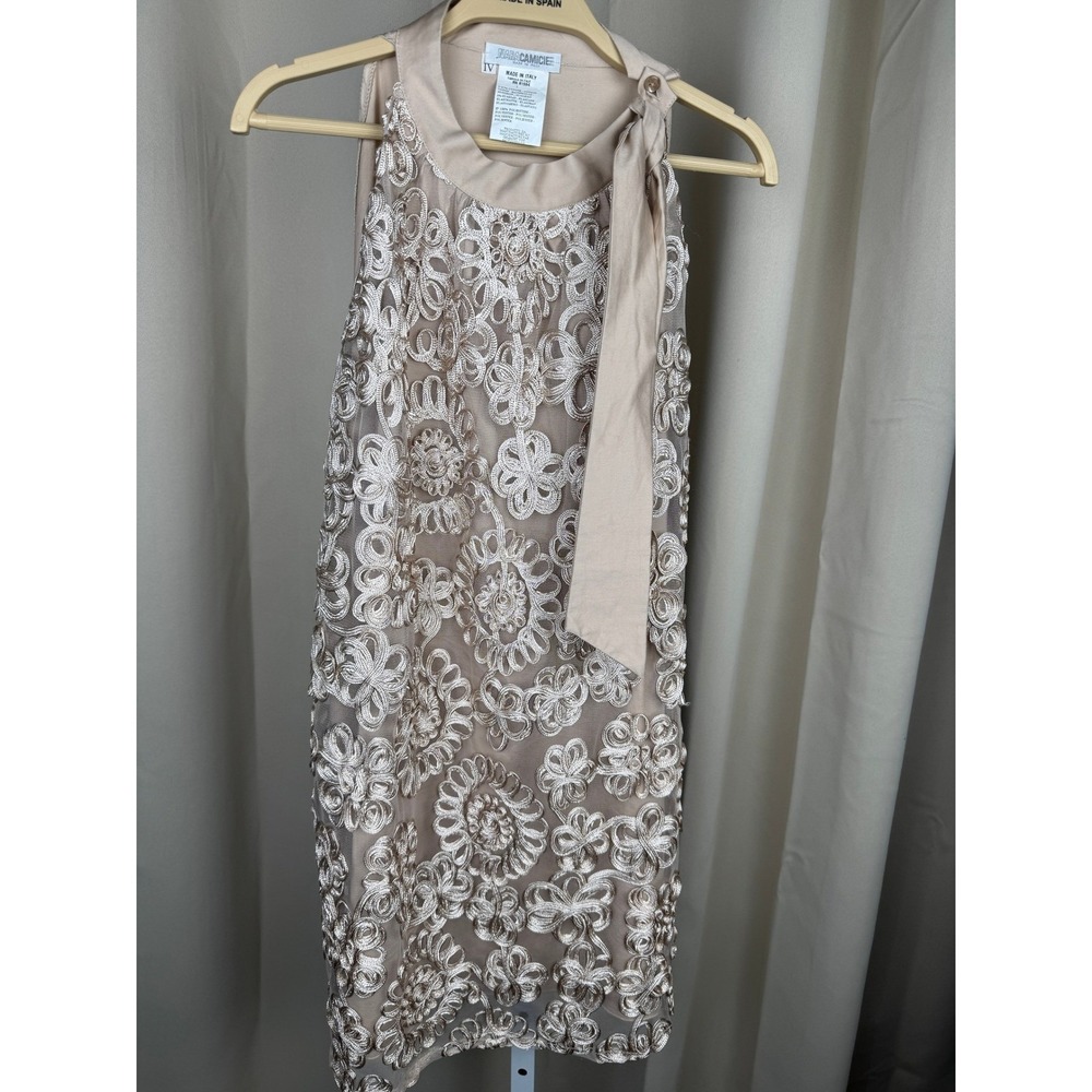 NaraCamicie Beige Lace Overlay Dress – Made in Italy – Size‎ IV (Large)